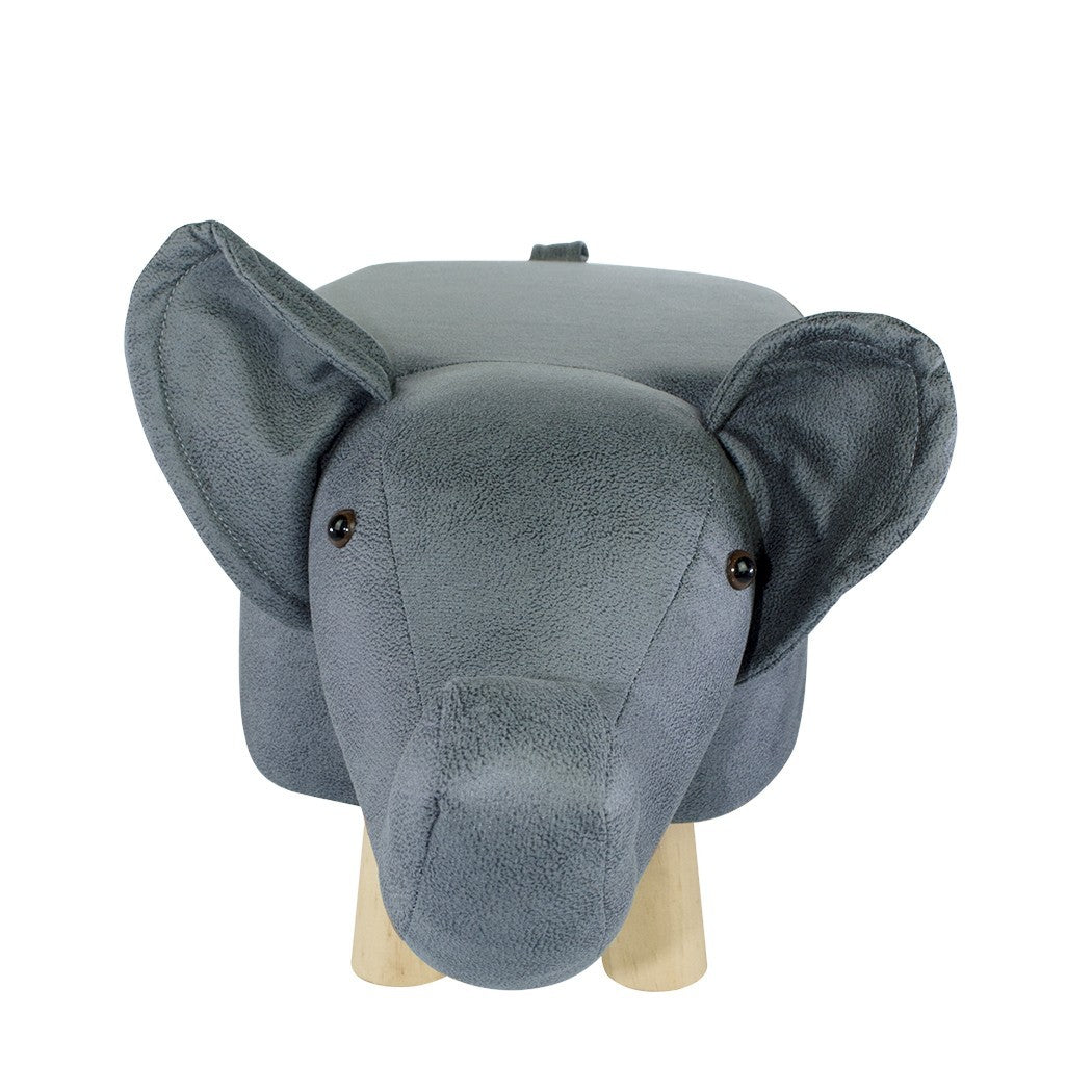 Pouf en tissu souple faux cuir 372027 en forme d’éléphant en bois 47x25xH28 cm
