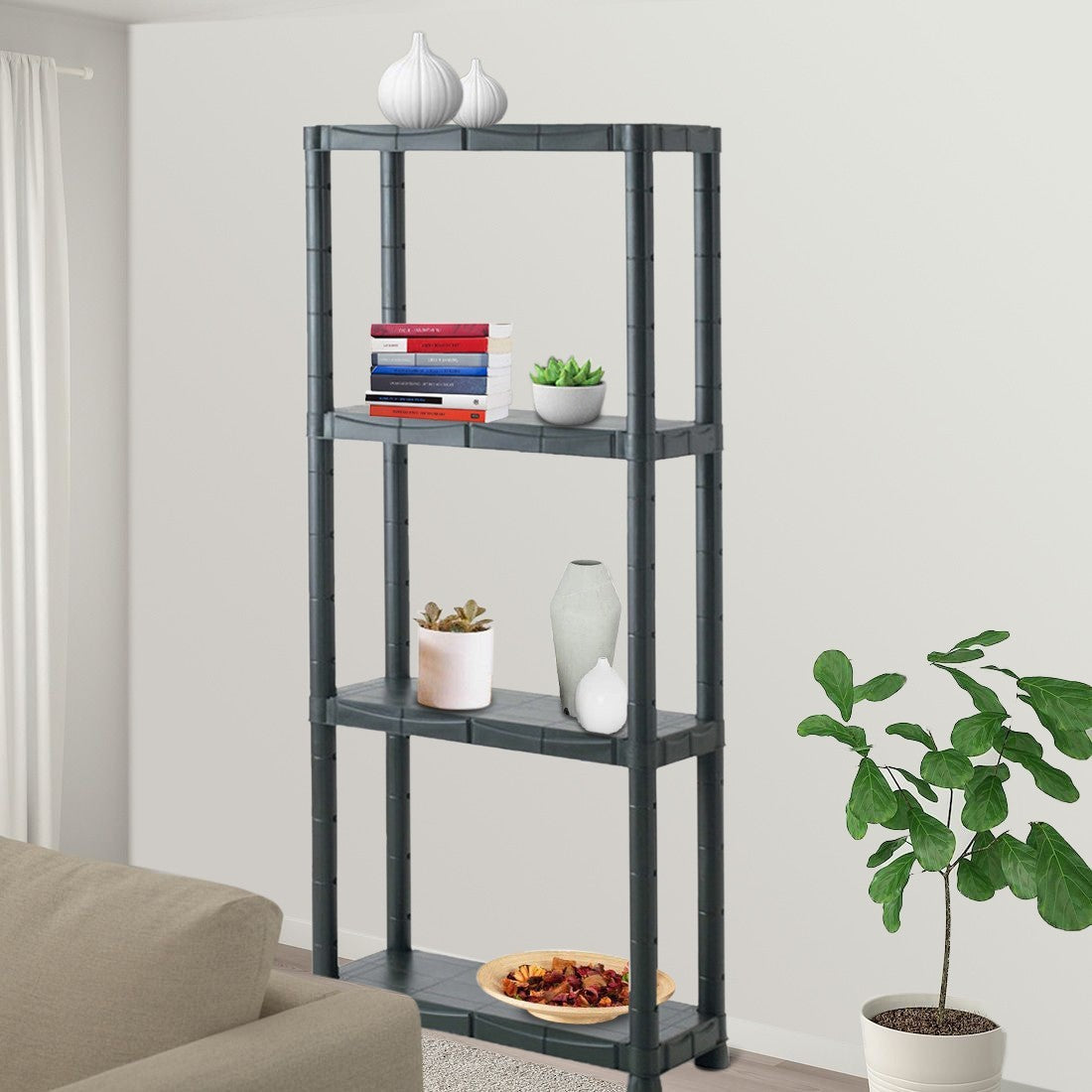 Étagère modulaire en plastique KRONOS avec 4 étagères 60x30xH143 cm résine NOIR