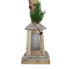 Lampadaire De Noël 293021 En Bois Paillettes Or Lanterne H85 Cm 15 Led Chaude