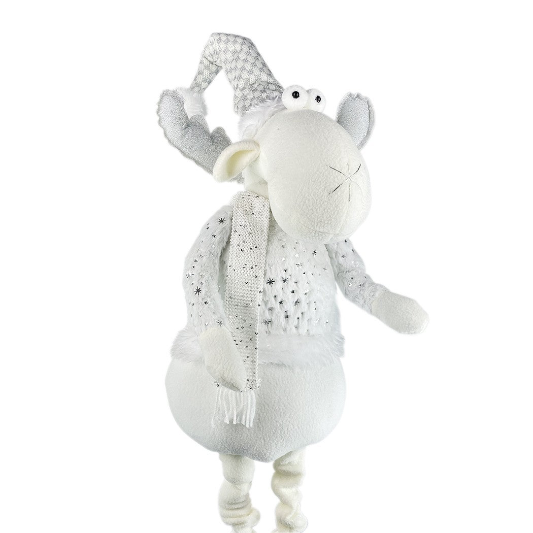 Renne BLANC de Noël 383031 hauteur réglable de 54 cm à 105 cm en polyester