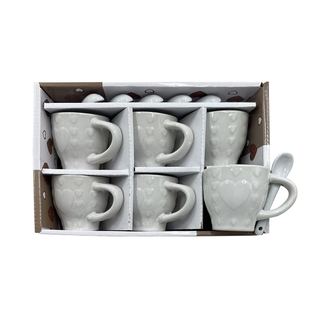 Service à café Felicia 100049 Pois coeurs céramique 6 tasses et 6 cuillères