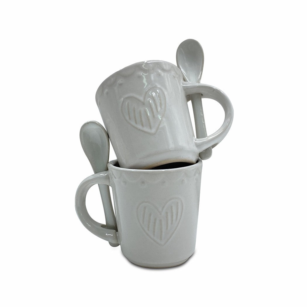 Service à café gamme Felicia 100044 coeurs céramique 6 tasses et 6 cuillères
