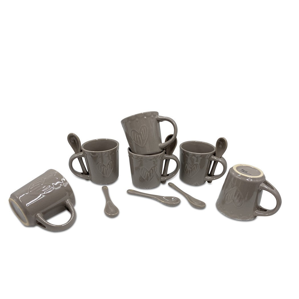 Service à café gamme Felicia 100044 coeurs céramique 6 tasses et 6 cuillères