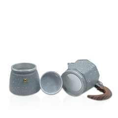 Set 3 cafetières GRIS en aluminium art. 333024 anse soft touch 1-3-6 tasses