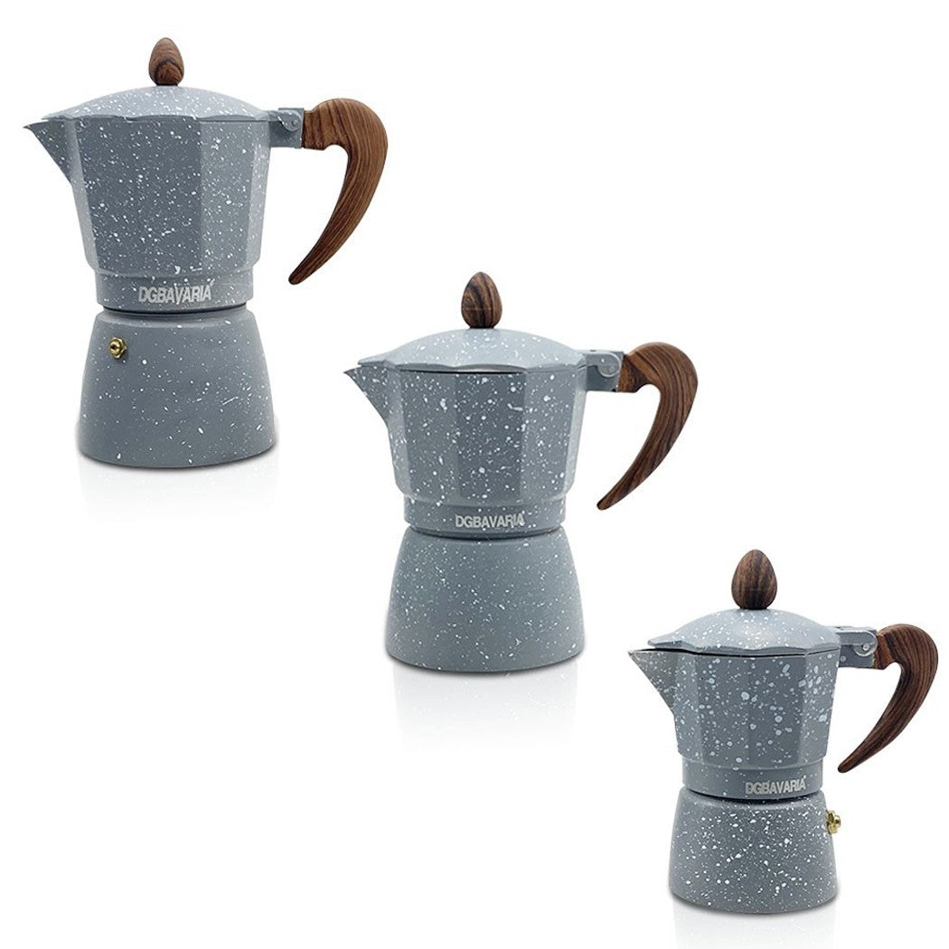 Set 3 cafetières GRIS en aluminium art. 333024 anse soft touch 1-3-6 tasses