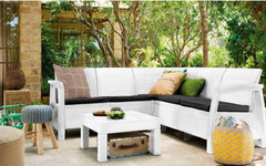 Canapé d'angle jardin de résine Corfu avec table BLANC 190x190xH79 cm