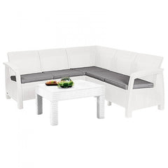 Canapé d'angle jardin de résine Corfu avec table BLANC 190x190xH79 cm