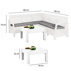 Canapé d'angle jardin de résine Corfu avec table BLANC 190x190xH79 cm