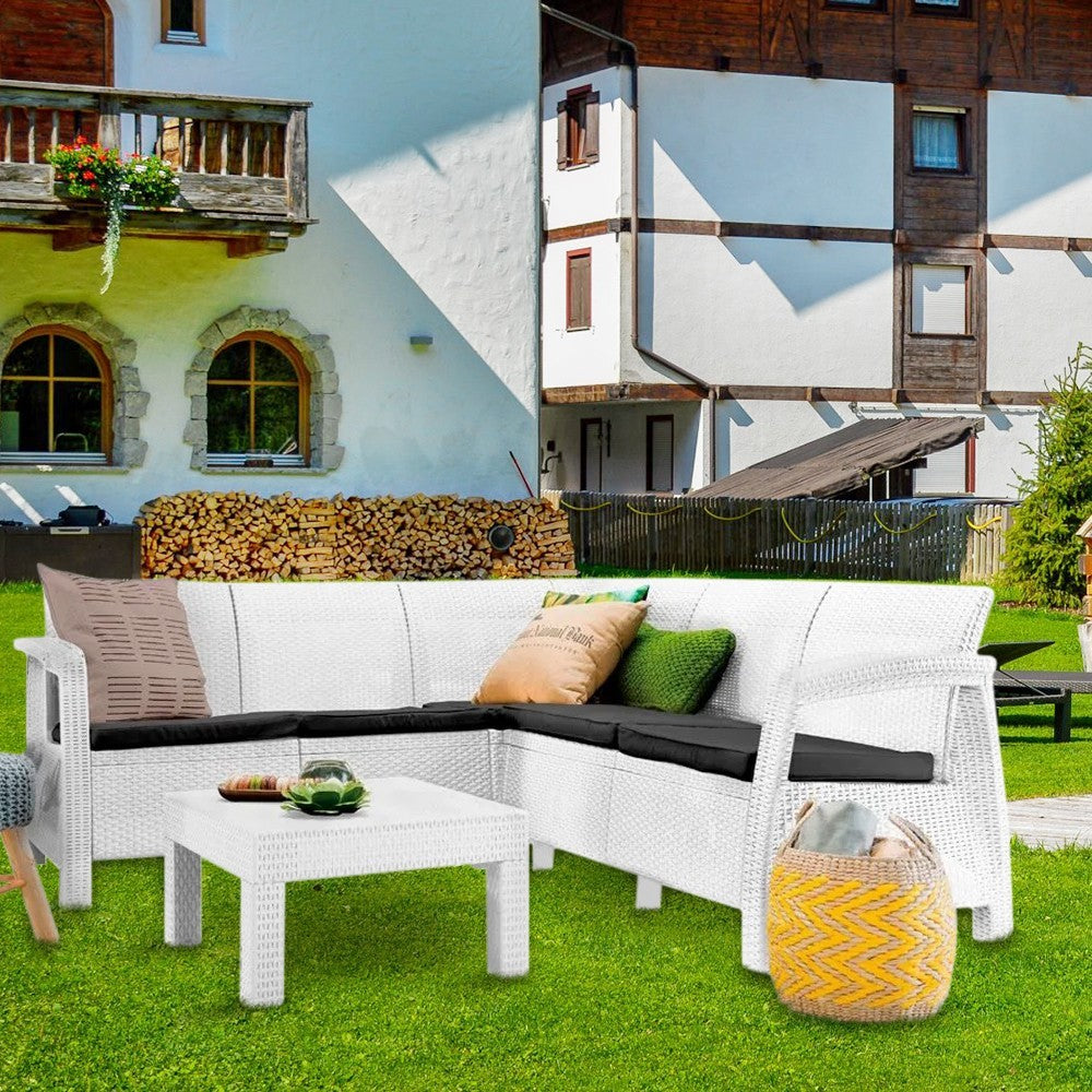 Canapé d'angle jardin de résine Corfu avec table BLANC 190x190xH79 cm