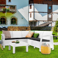 Canapé d'angle jardin de résine Corfu avec table BLANC 190x190xH79 cm