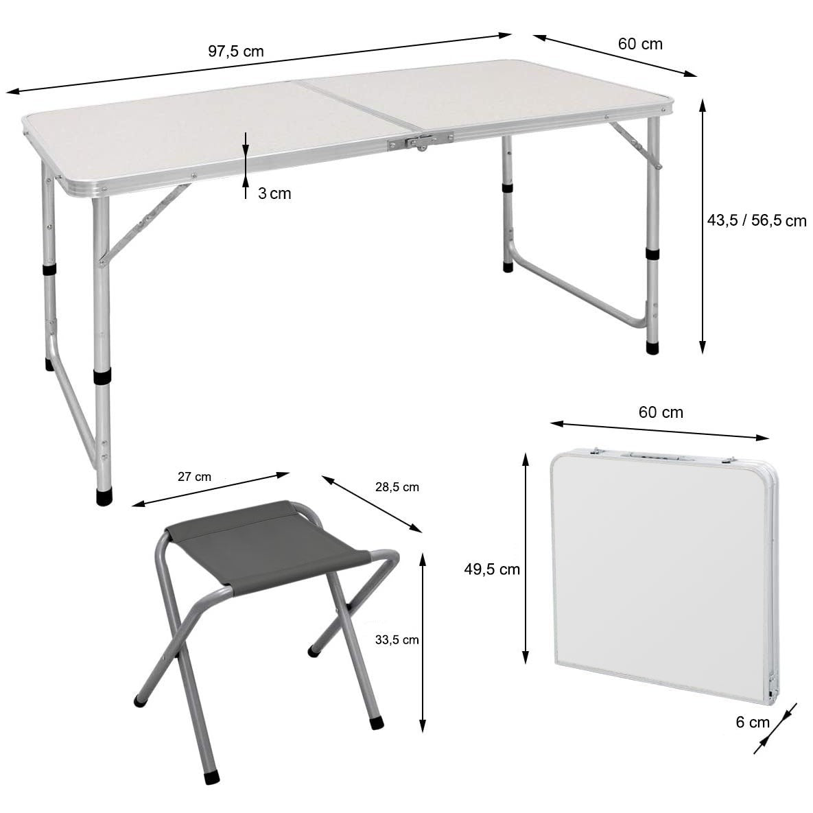 Table de pique-nique pliants et 4 tabourets AURORA repliable dans une valise