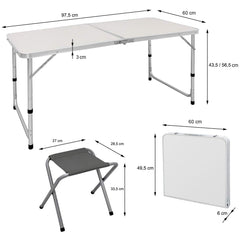 Table de pique-nique pliants et 4 tabourets AURORA repliable dans une valise