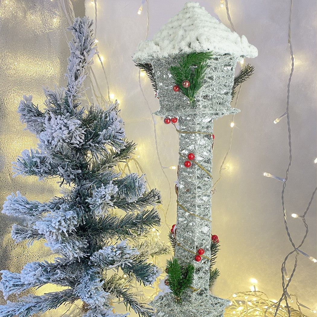 Lampe de Noël 867521 lanterne tissée paillettes et neige 60 cm avec lumière
