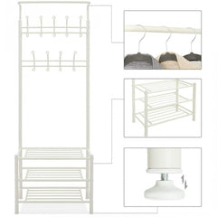 Stand avec porte-vêtements blanc pour le couloir 3 étagères 65x29xH190 cm
