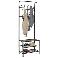 Portemanteau NOIR avec porte-chaussures pour le couloir 3 étagères 65x29xH190 cm