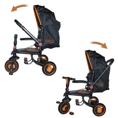 Tricycle modulaire réversible BabyGo siège en cuir lumières sons face à maman