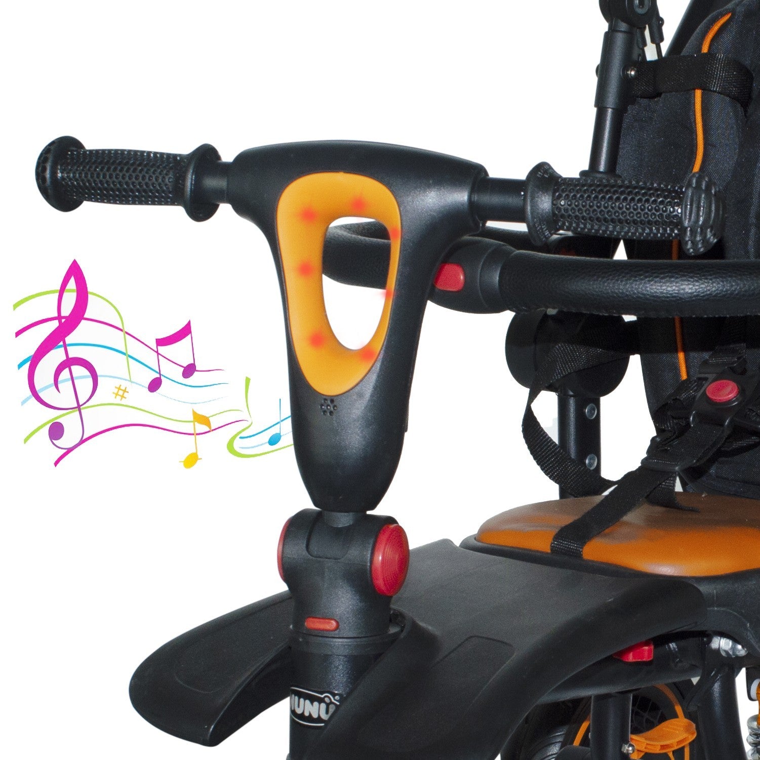 Tricycle modulaire réversible BabyGo siège en cuir lumières sons face à maman