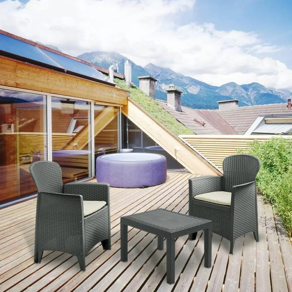 Salon pour intérieur ou extérieur AKITA Polirrattan gris 2 fauteuils table basse