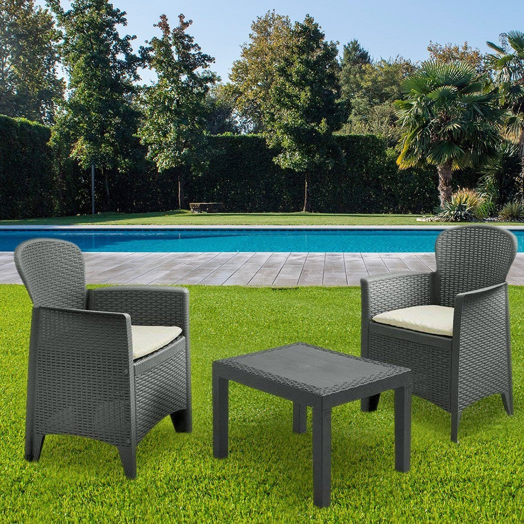 Salon pour intérieur ou extérieur AKITA Polirrattan gris 2 fauteuils table basse
