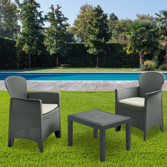 Salon pour intérieur ou extérieur AKITA Polirrattan gris 2 fauteuils table basse