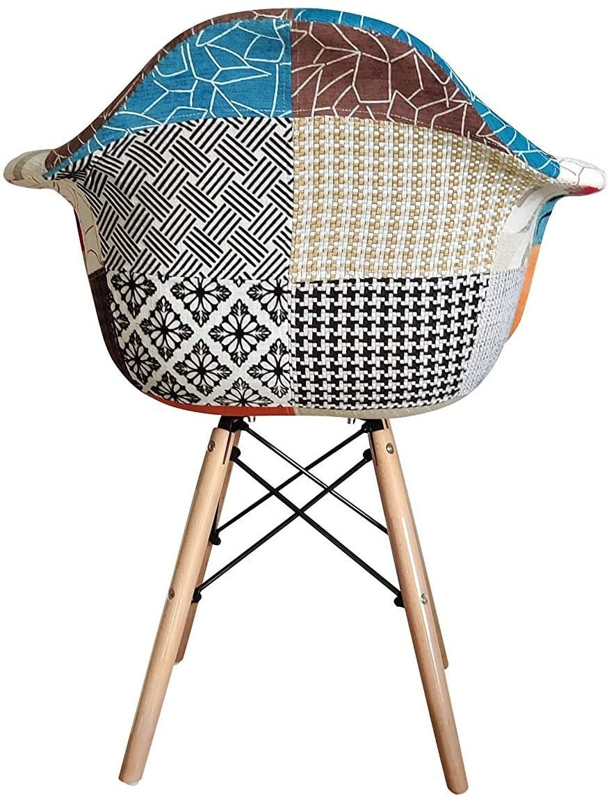 Fauteuil EIFFEL en tissu patchwork avec assise et pieds en bois tendre