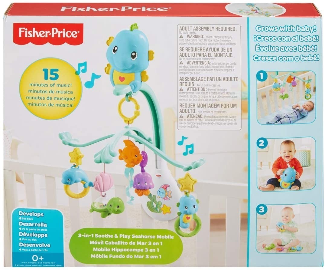 Fisher Price Fishes Mobile 3-en-1 pour lit de bébé et poussette, 0 mois