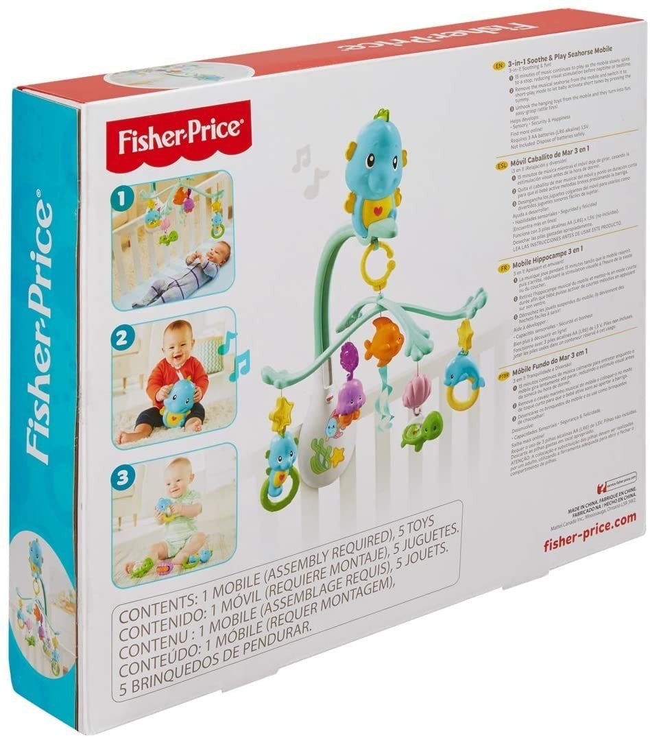 Fisher Price Fishes Mobile 3-en-1 pour lit de bébé et poussette, 0 mois