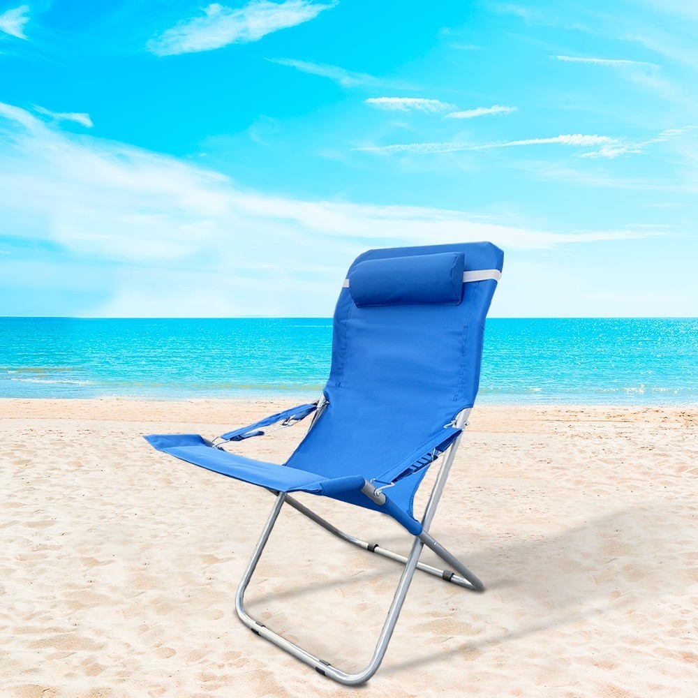 660187 Chaise longue de plage pliante et rembourrée en métal avec coussin