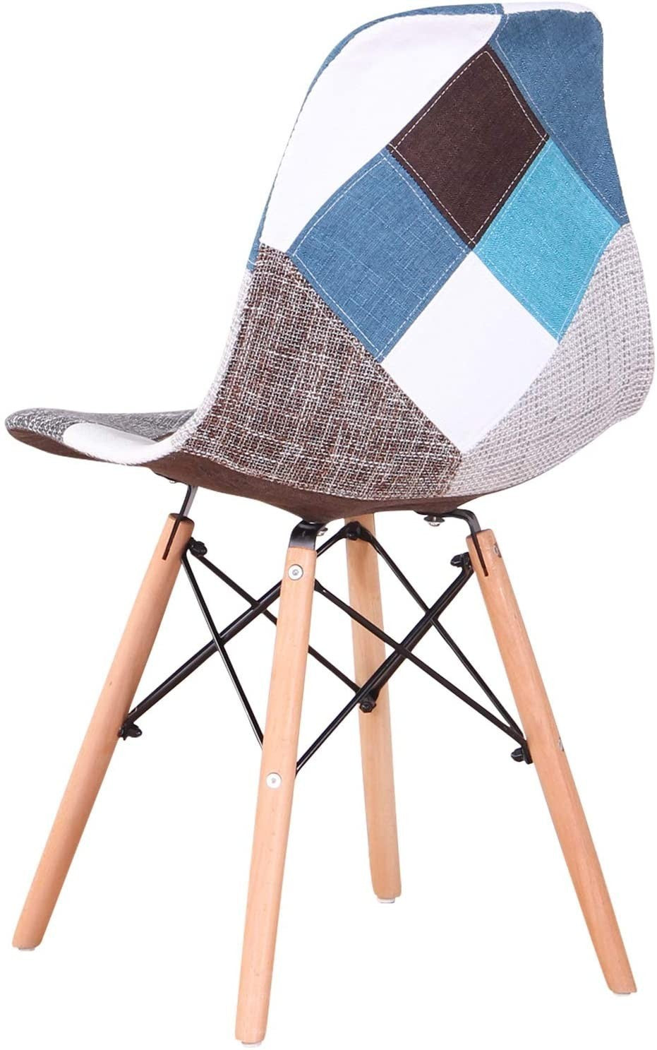 Chaise fantaisie BLEU patchwork  48x54x85 cm pieds bois et assise moelleuse