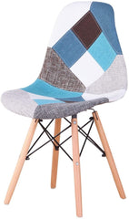 Chaise fantaisie BLEU patchwork  48x54x85 cm pieds bois et assise moelleuse