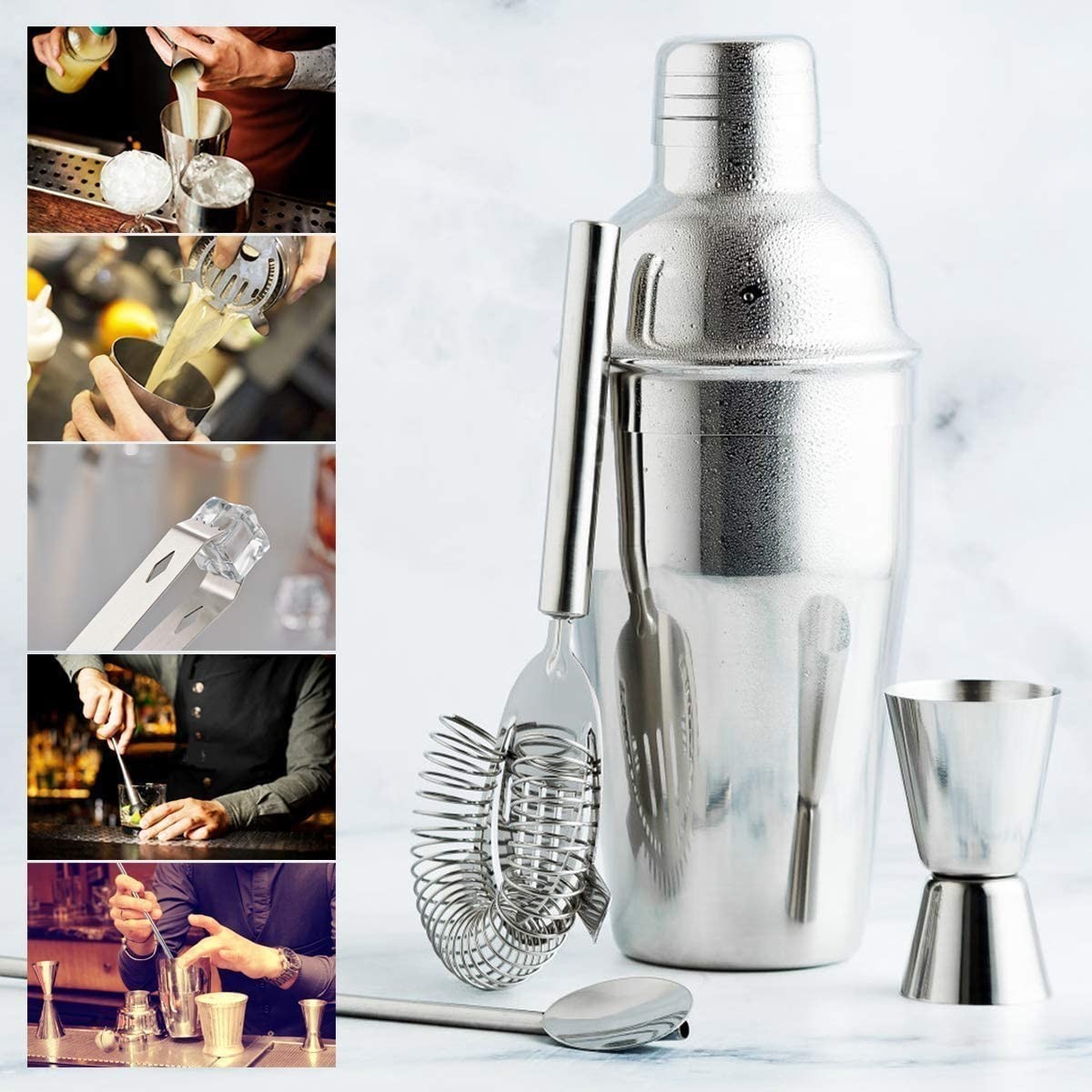 187561 Kit 12 + 1 pièces 550ml de socle en bois Barman et guide cocktail