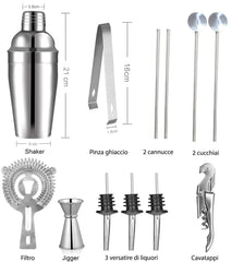 187561 Kit 12 + 1 pièces 550ml de socle en bois Barman et guide cocktail
