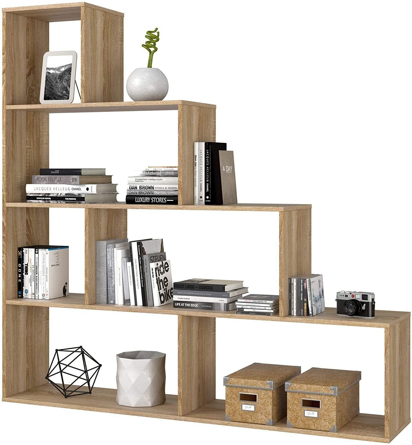 262086 Bibliothèque KLUM avec 9 étagères en mélaminé géométrique 145X29xH145cm