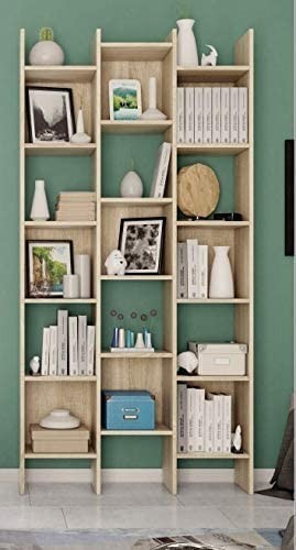 264820 Étagère italienne en bois MDF avec 3 colonnes cubiques 96x25x192 cm