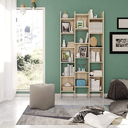 264820 Étagère italienne en bois MDF avec 3 colonnes cubiques 96x25x192 cm