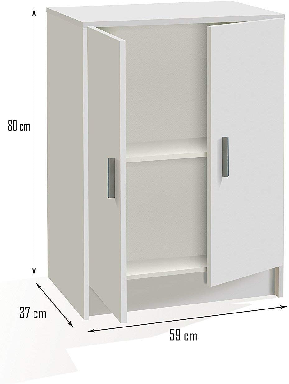 251844 Armoire bas polyvalent avec 2 portes et en bois blanc 59x37x80cm