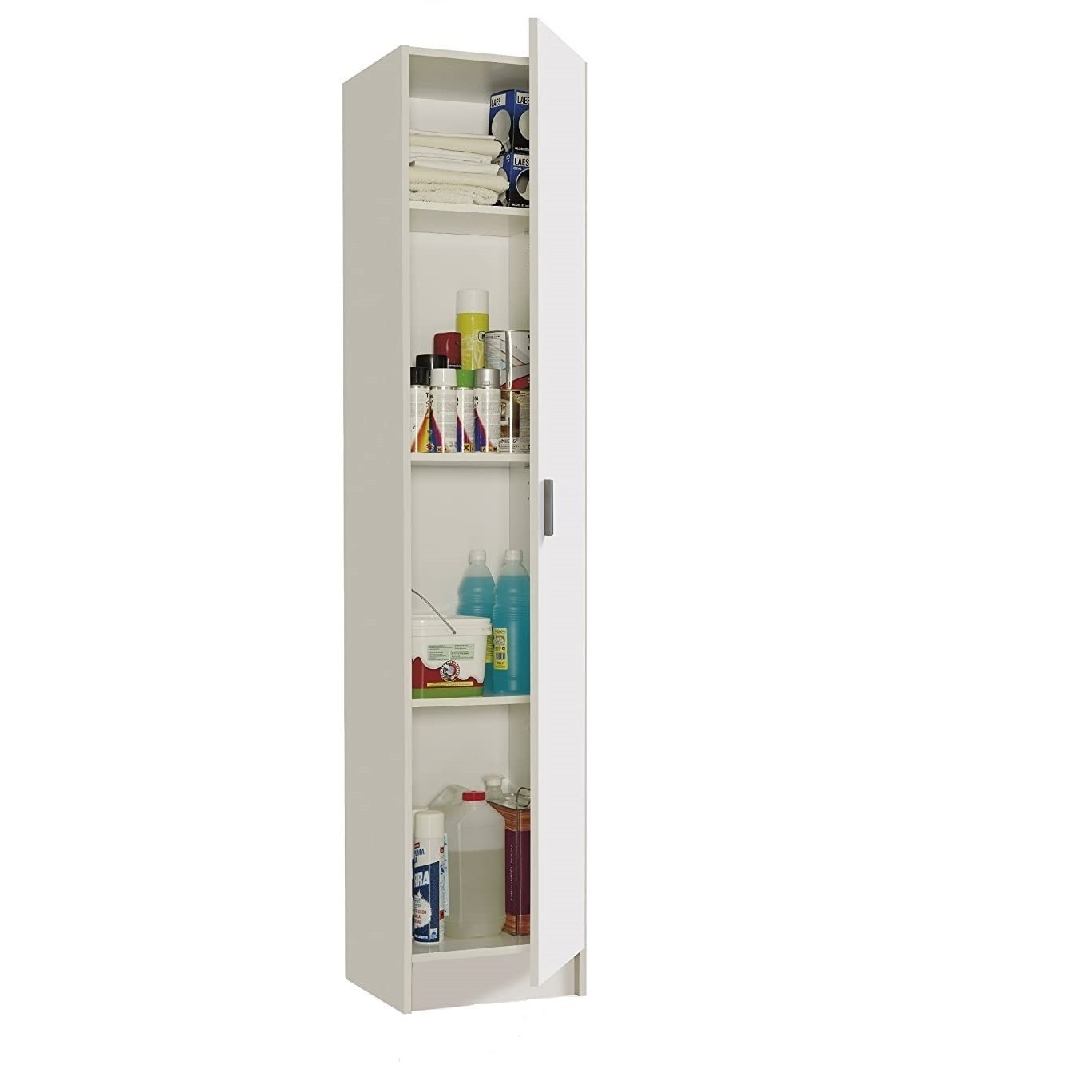 240787 Armoire colonne polyvalente avec 1 porte en bois blanc 37x37x180cm