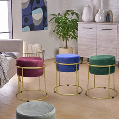 Tabouret Pouf en Velours Doux Design Luxury Structure Métal Couleur Or 44x38