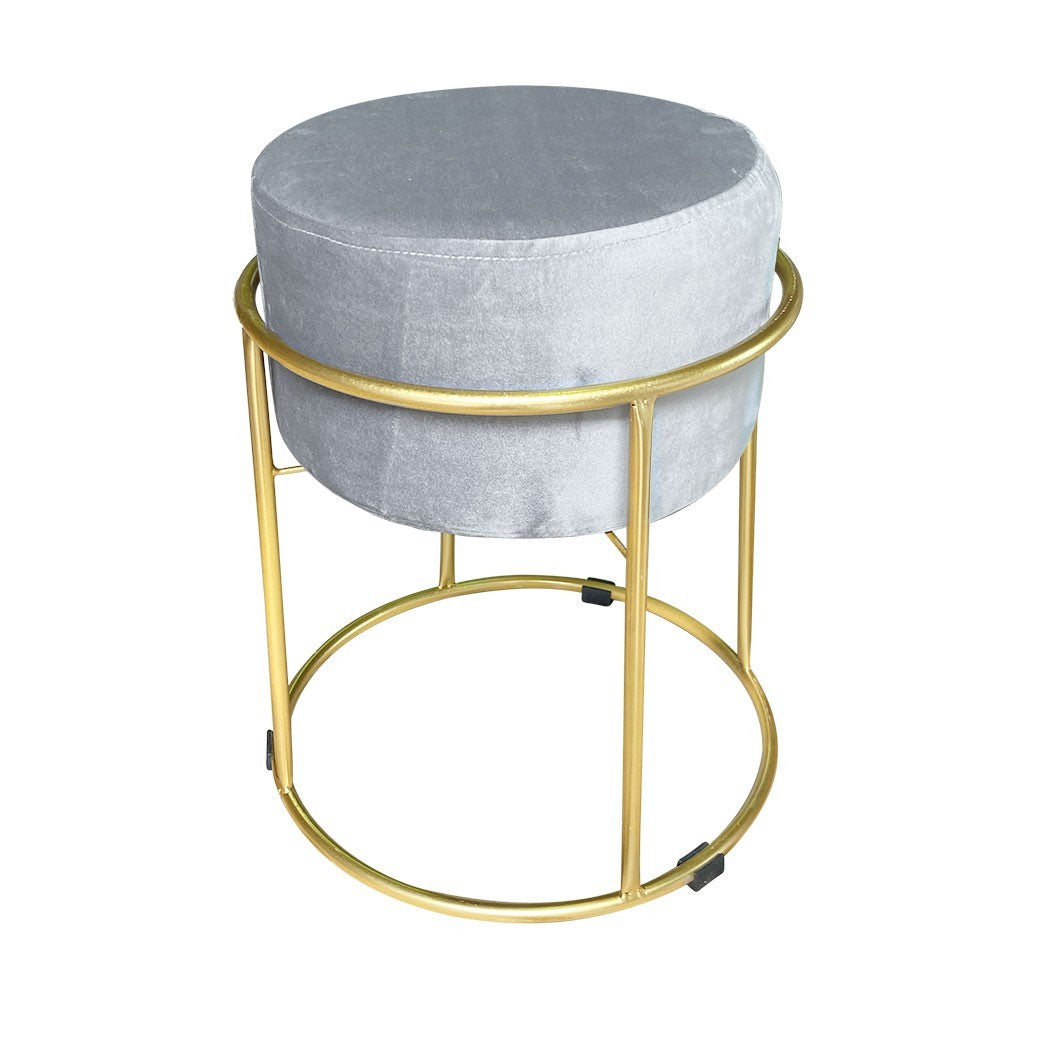Tabouret Pouf en Velours Doux Design Luxury Structure Métal Couleur Or 44x38