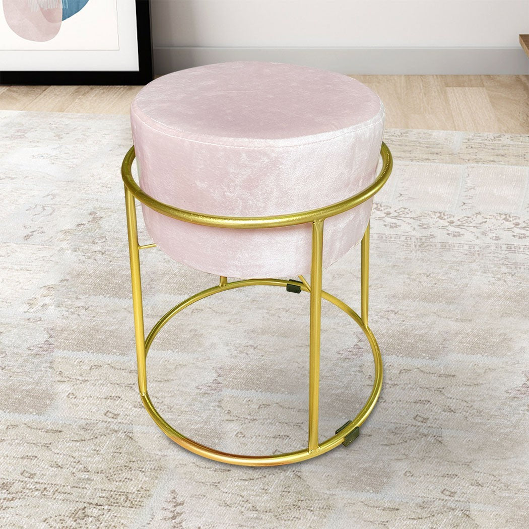Tabouret Pouf en Velours Doux Design Luxury Structure Métal Couleur Or 44x38