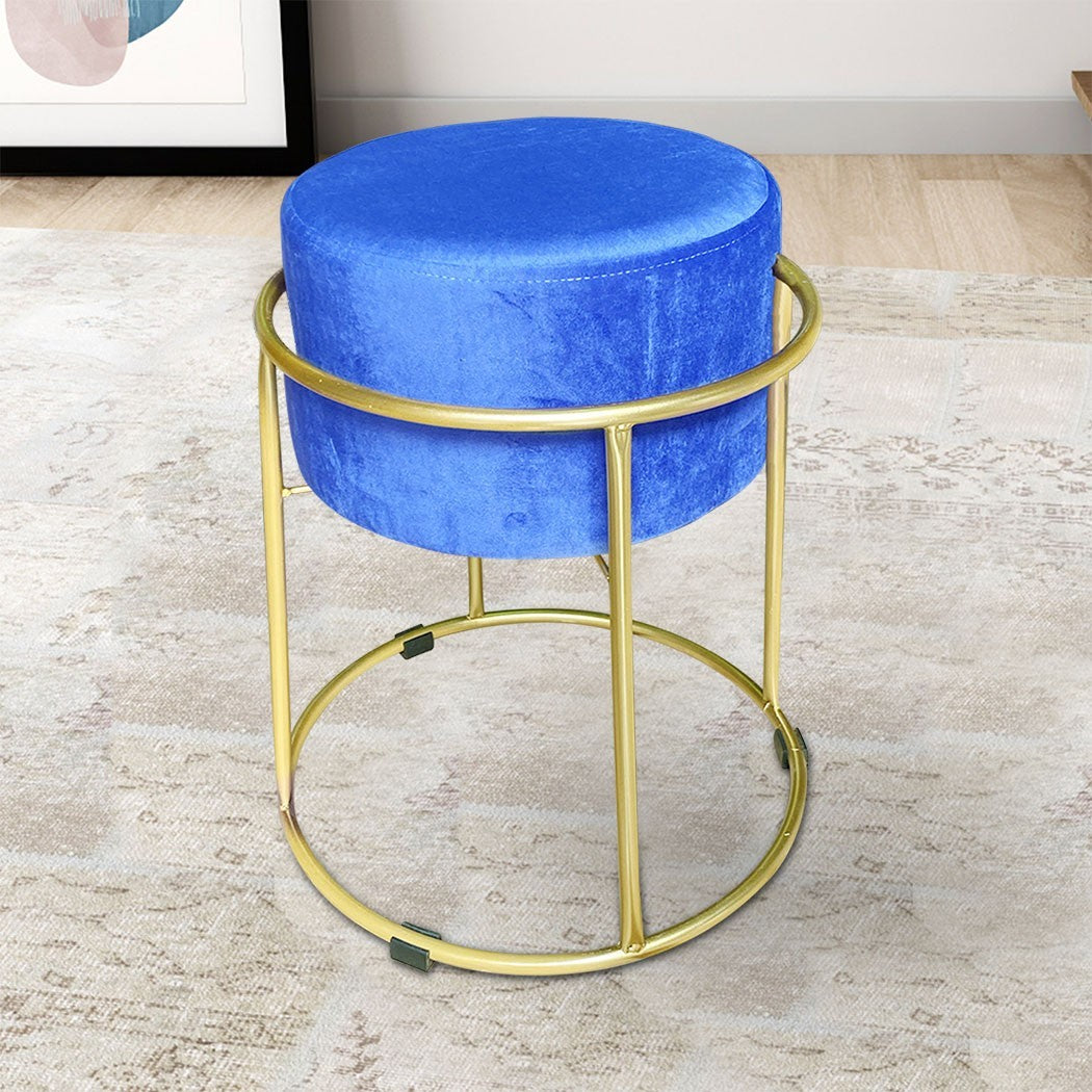 Tabouret Pouf en Velours Doux Design Luxury Structure Métal Couleur Or 44x38