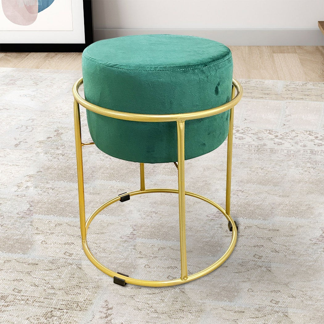 Tabouret Pouf en Velours Doux Design Luxury Structure Métal Couleur Or 44x38