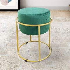Tabouret Pouf en Velours Doux Design Luxury Structure Métal Couleur Or 44x38