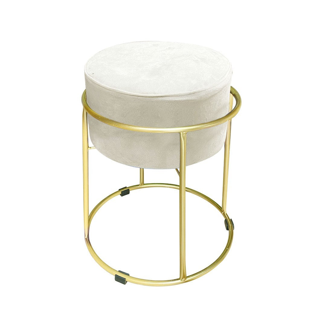 Tabouret Pouf en Velours Doux Design Luxury Structure Métal Couleur Or 44x38