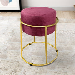 Tabouret Pouf en Velours Doux Design Luxury Structure Métal Couleur Or 44x38