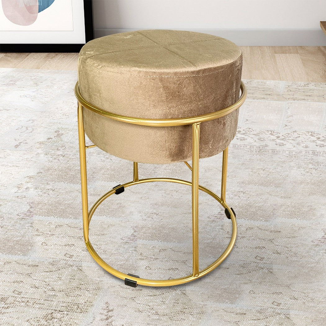 Tabouret Pouf en Velours Doux Design Luxury Structure Métal Couleur Or 44x38