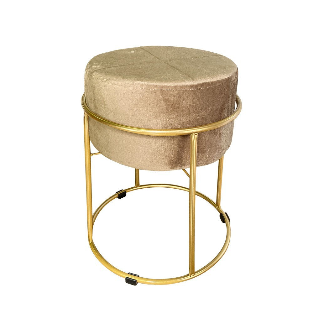 Tabouret Pouf en Velours Doux Design Luxury Structure Métal Couleur Or 44x38