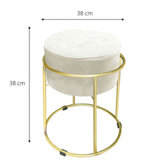 Tabouret Pouf en Velours Doux Design Luxury Structure Métal Couleur Or 44x38