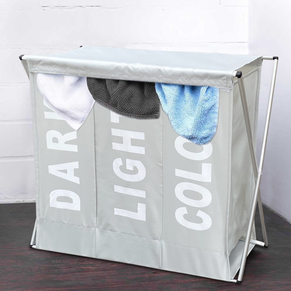 Panier Porte-linge 3 Compartiments Division des Vêtements Clairs Foncés Colorés