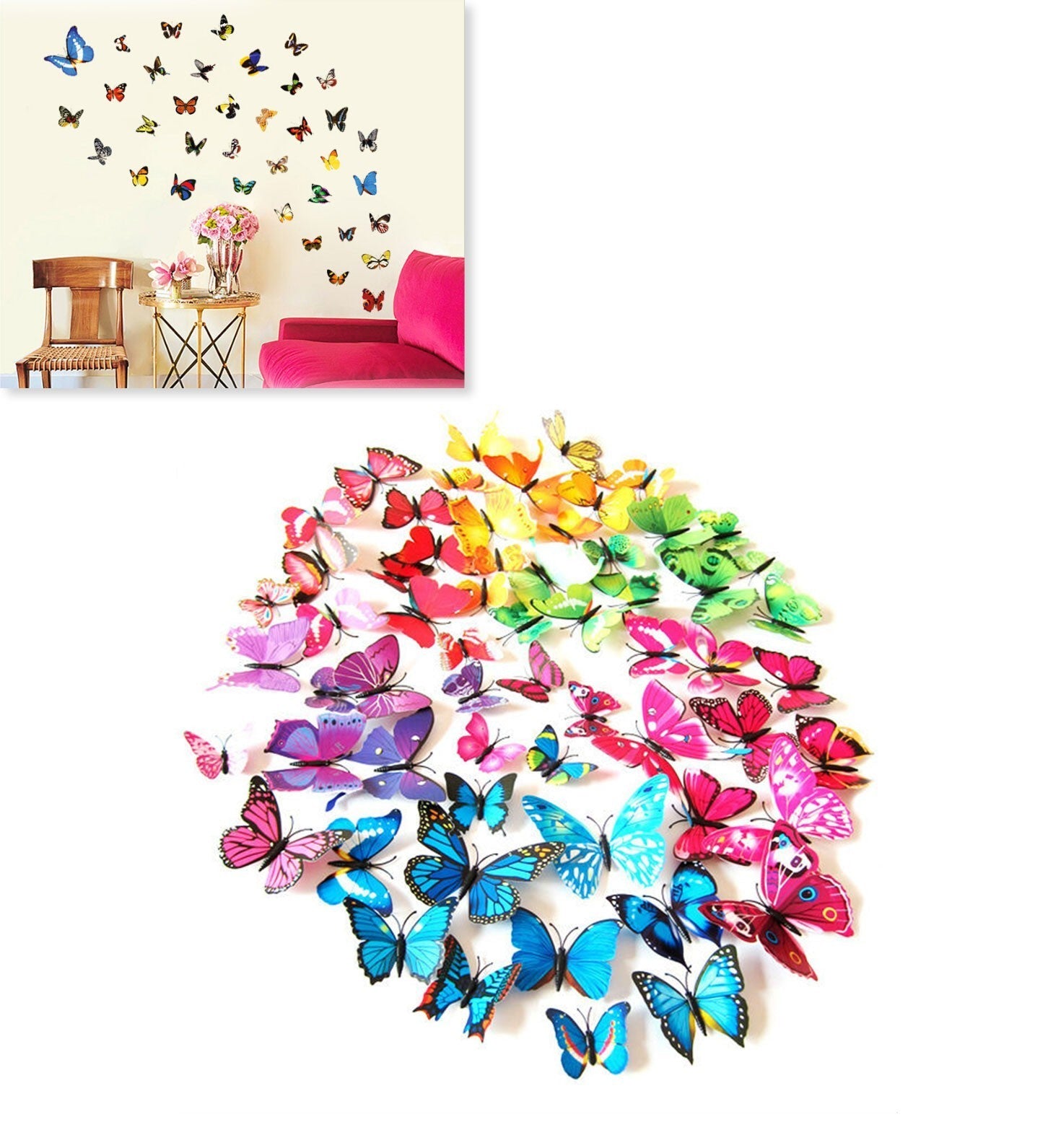 Kit 12 papillons 3D - sticker muraux différente couleur -décoration de la maison